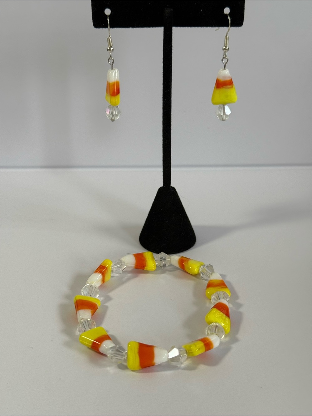 Candy Corn Bead Bracelet and Earring Set - Yellow & Orange